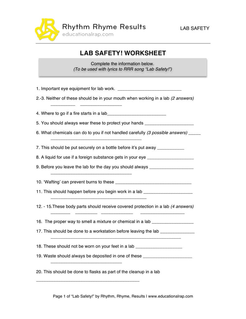 Lab Safety Worksheet Answer Key