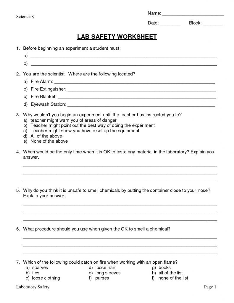 Lab Safety Scenarios Worksheet Answers