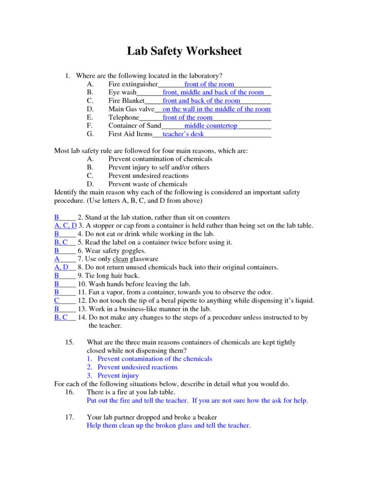 Science Lab Safety Worksheet