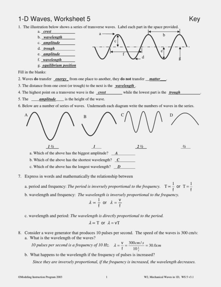 Wave Review Worksheet Answer Key