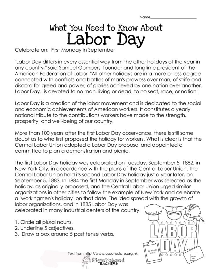 Labor Day What You Need To Know Free Worksheet