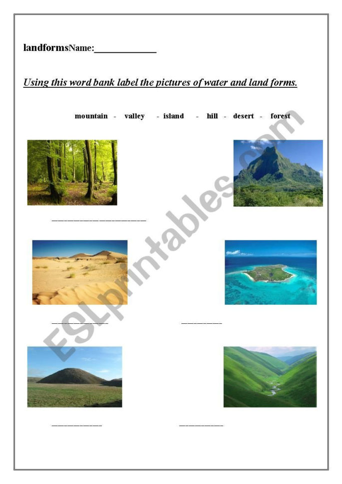 Landform Printable Worksheets —