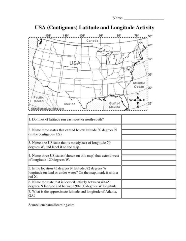 Latitude And Longitude Maps Worksheets