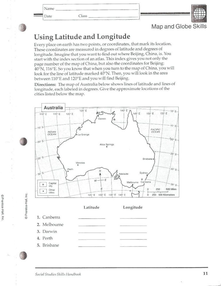 Latitude And Longitude Worksheets For 5Th Grade