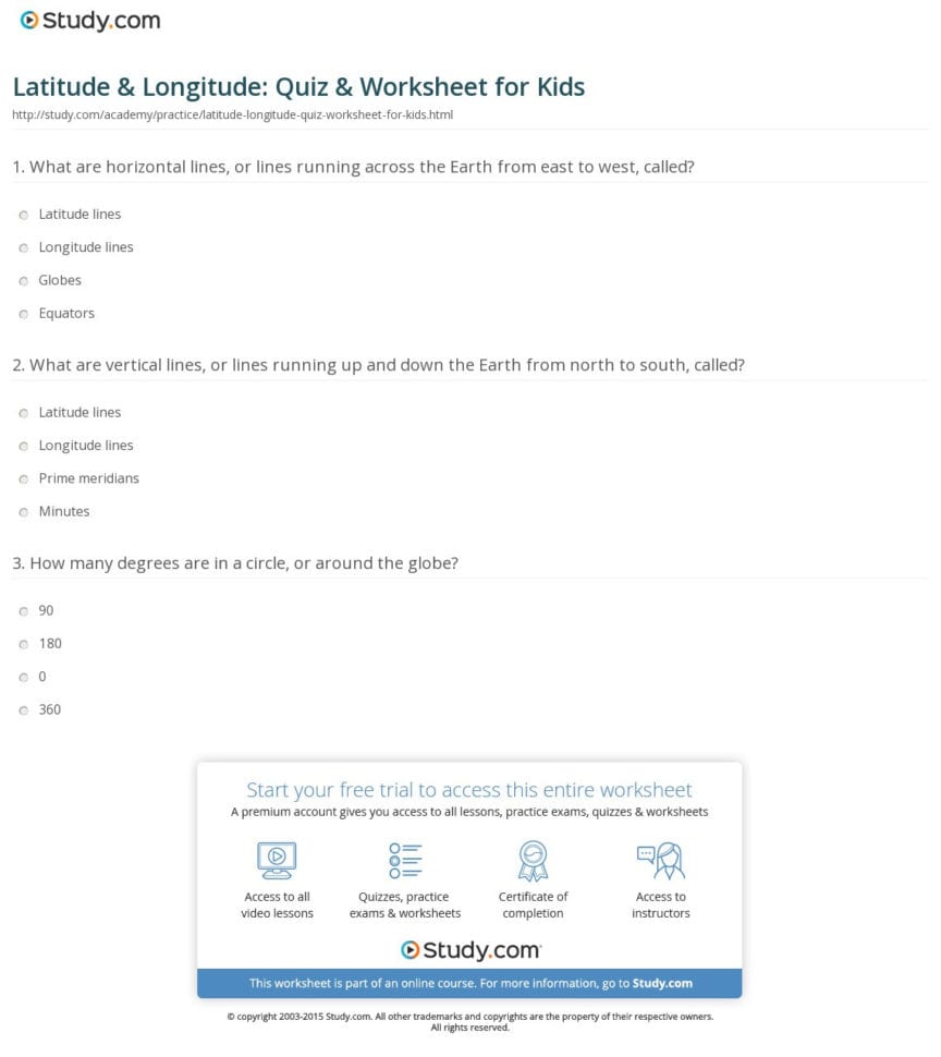 Latitude  Longitude Quiz  Worksheet For Kids  Study