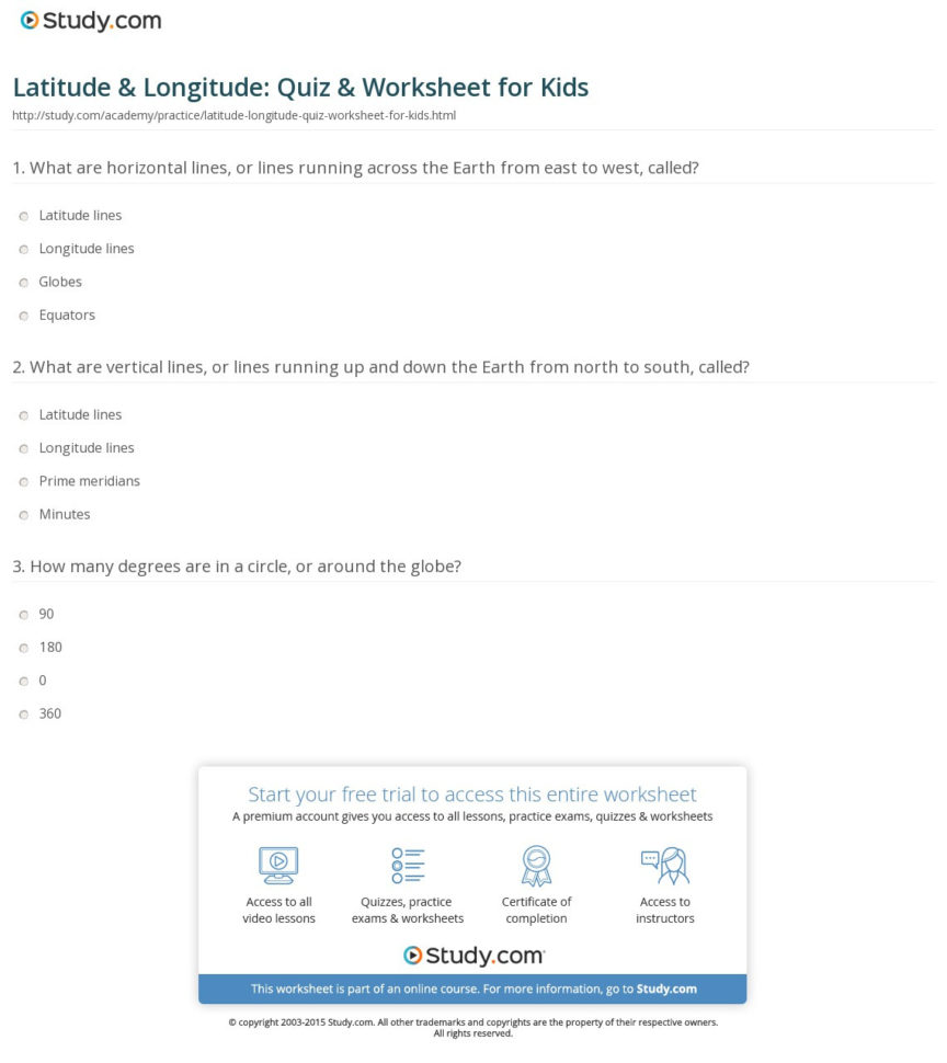 Latitude  Longitude Quiz  Worksheet For Kids  Study