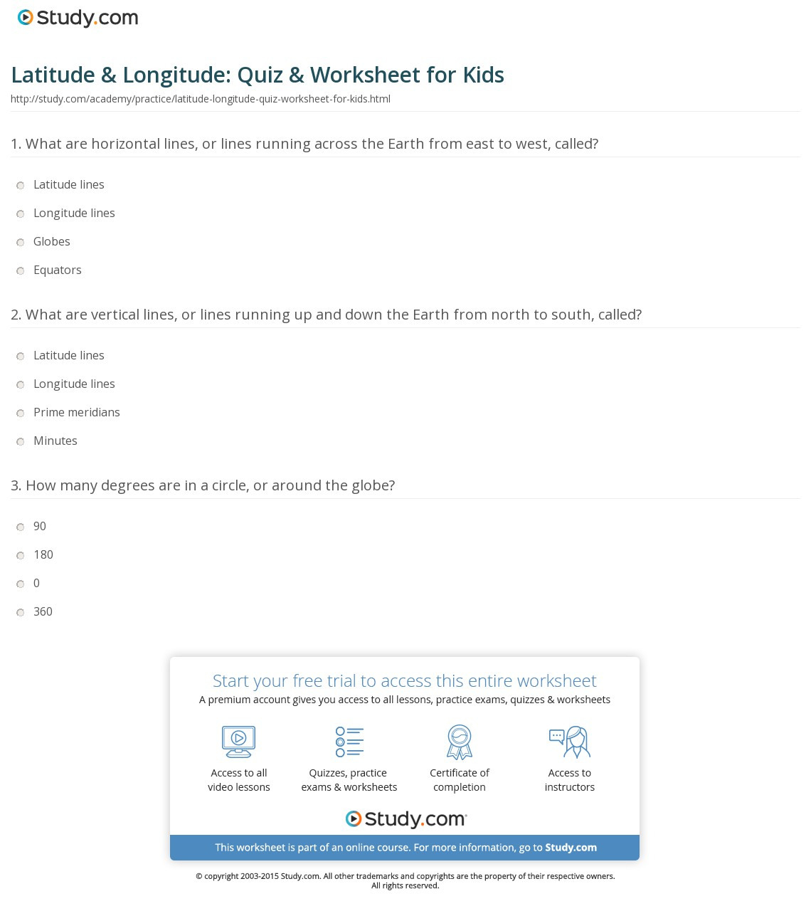 Latitude And Longitude Worksheet Answers