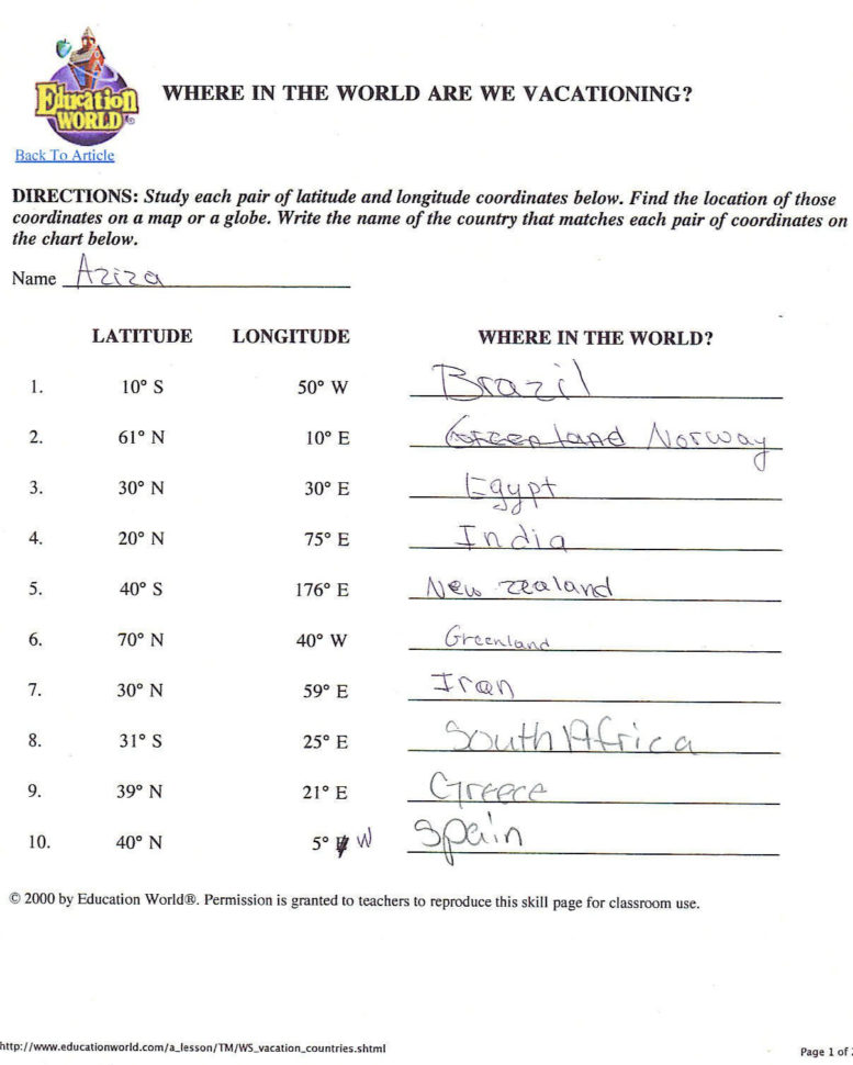 Latitude Longitude Worksheets 6Th Grade