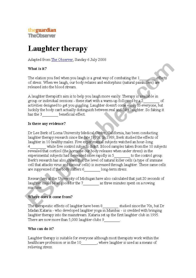 Laughter Therapy  Esl Worksheetjlnadal