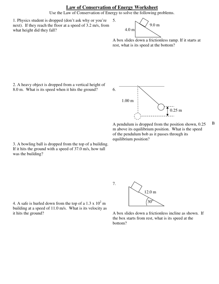 Law Of Conservation Of Energy Worksheet  Xcel Energy Center