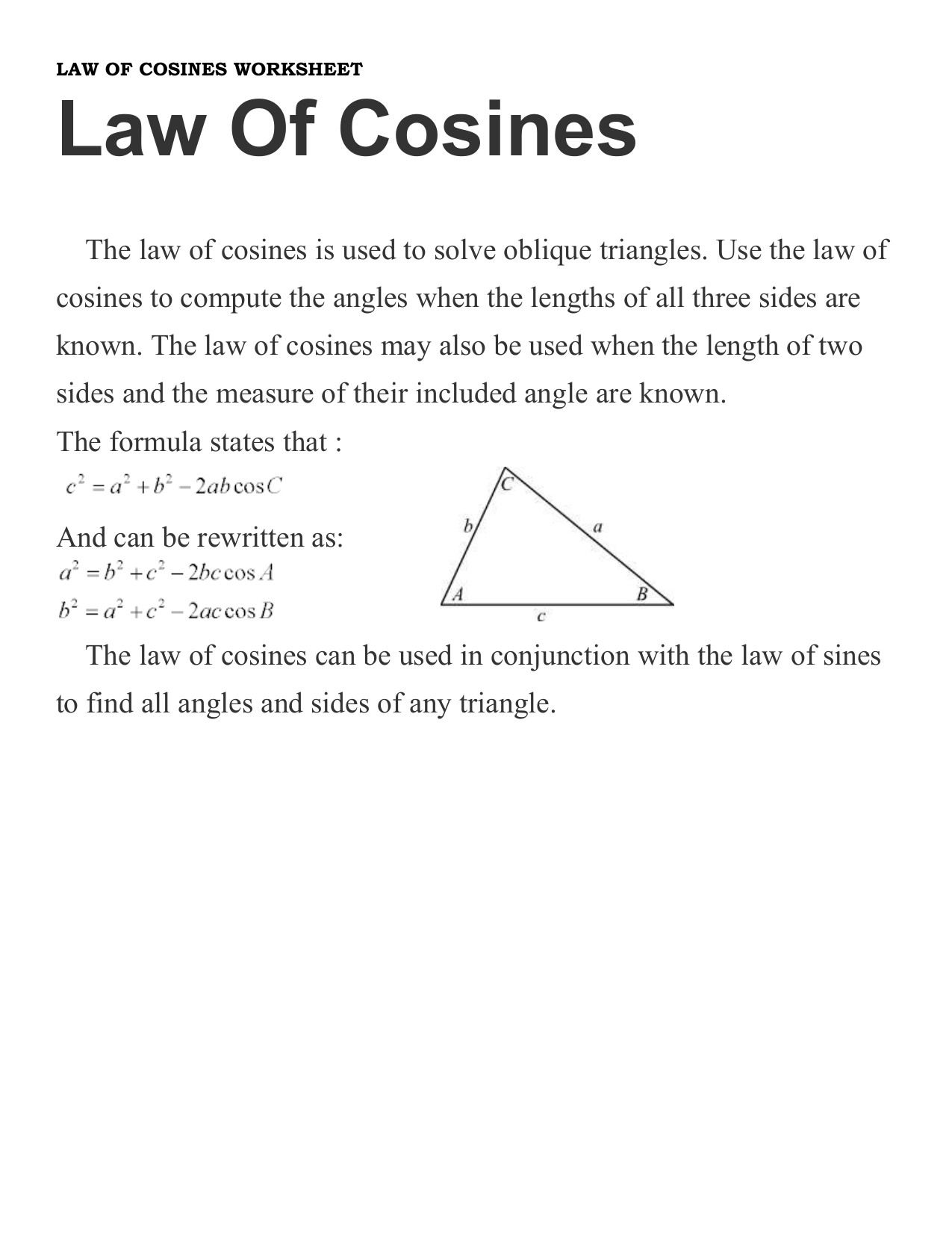 The Law Of Sines Worksheet Answers — db-excel.com