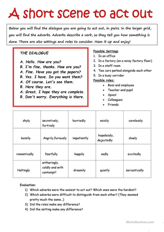 Learn Adverbs Through Role Play  English Esl Worksheets