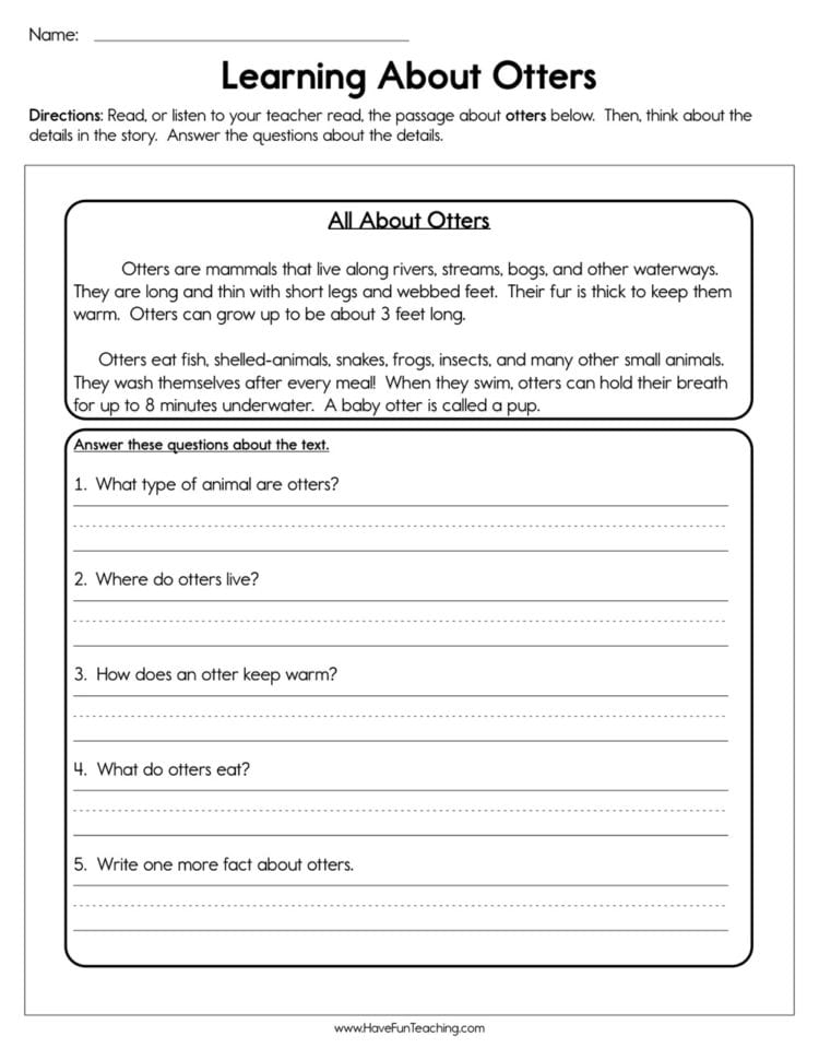 Learning About Otters Worksheet  Have Fun Teaching
