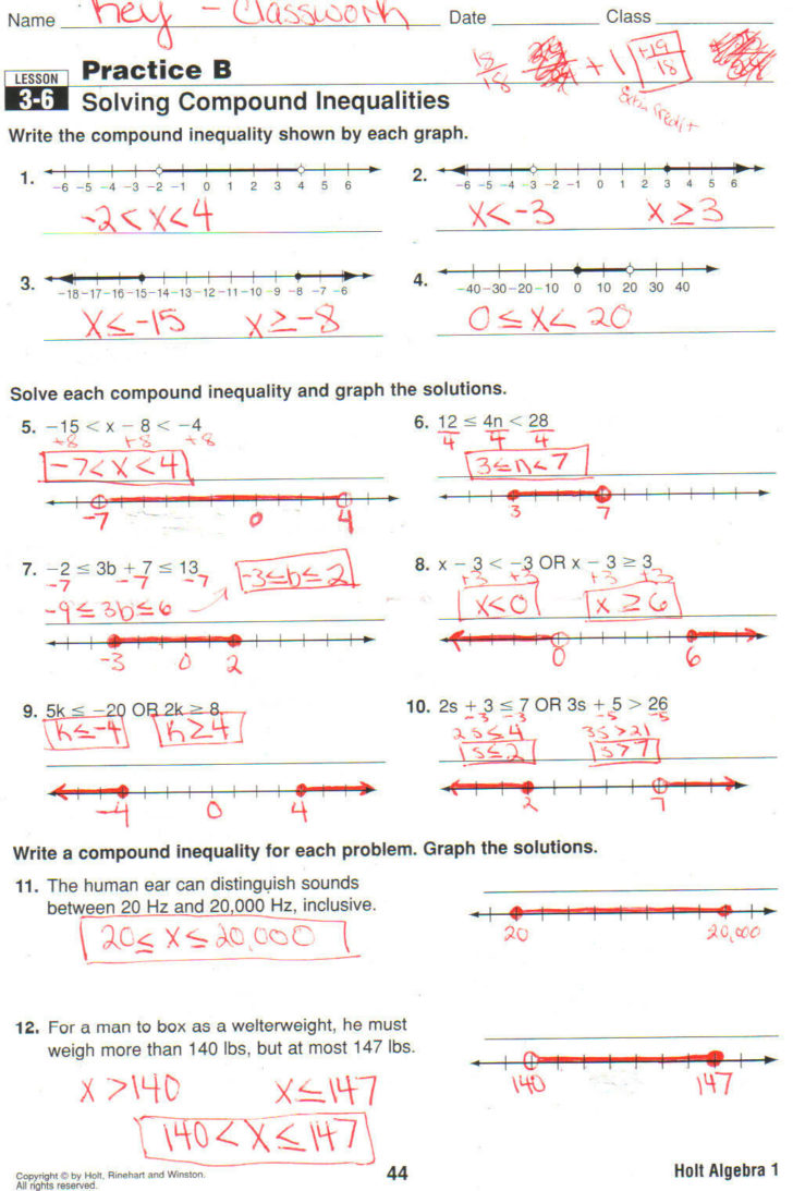 Compound Inequalities Worksheet