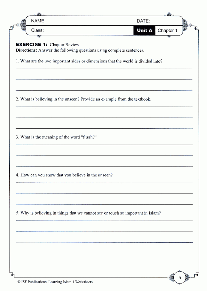 Learning Islam 1 Worksheets Level 1 6Th Grade