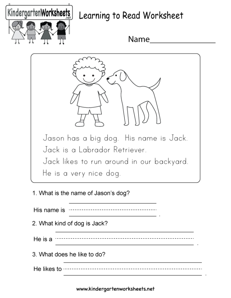 Learning To Read Worksheet  Free Kindergarten English Worksheet For