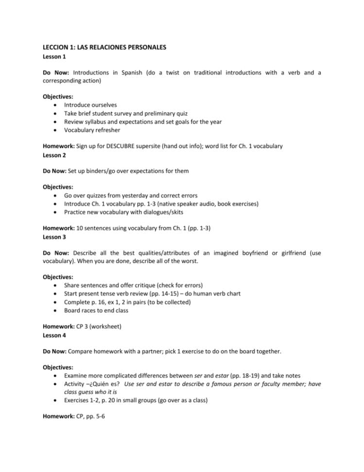 Leccion 1 Las Relaciones Personales Lesson 1 Do Now