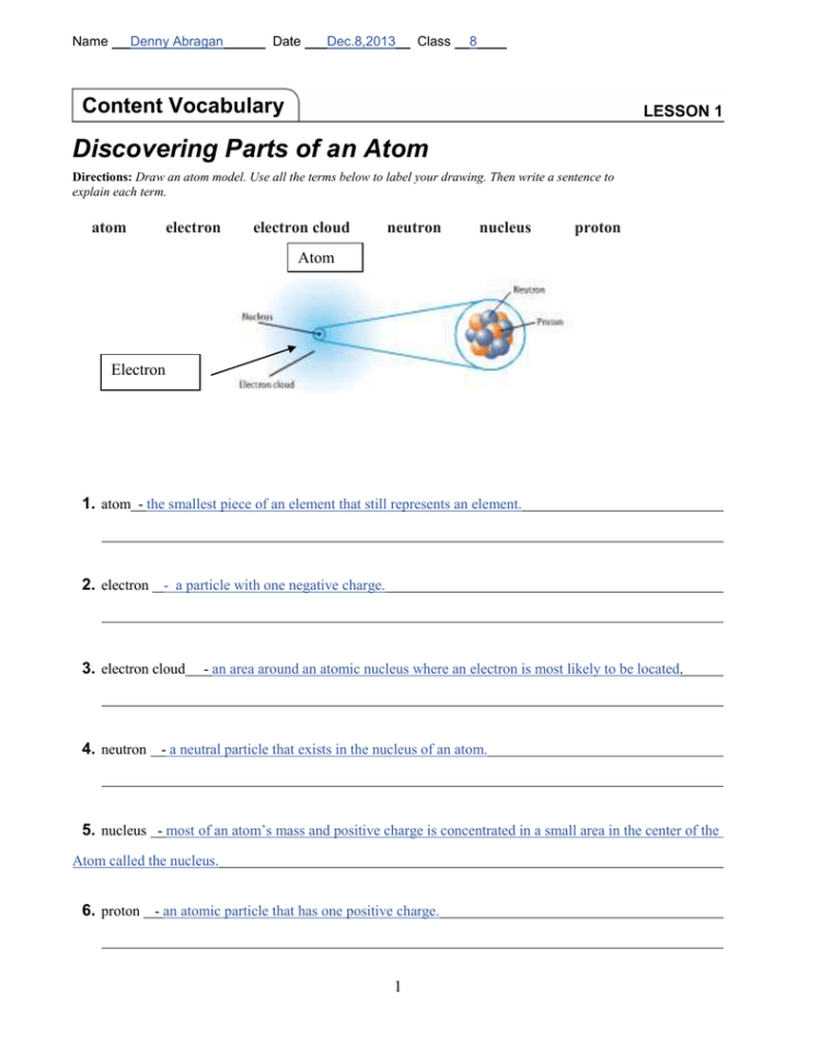 Lesson 1  Discovering Parts Of An Atom  Dennys E