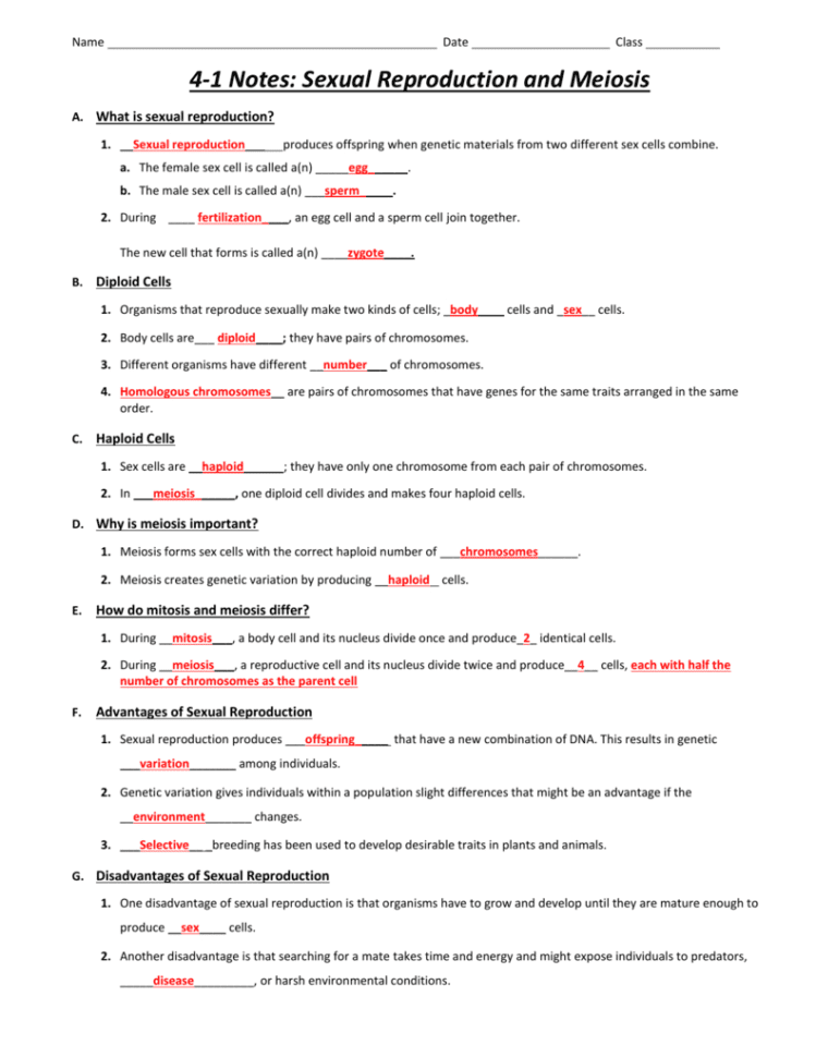 Lesson 1  Sexual Reproduction And Meiosis