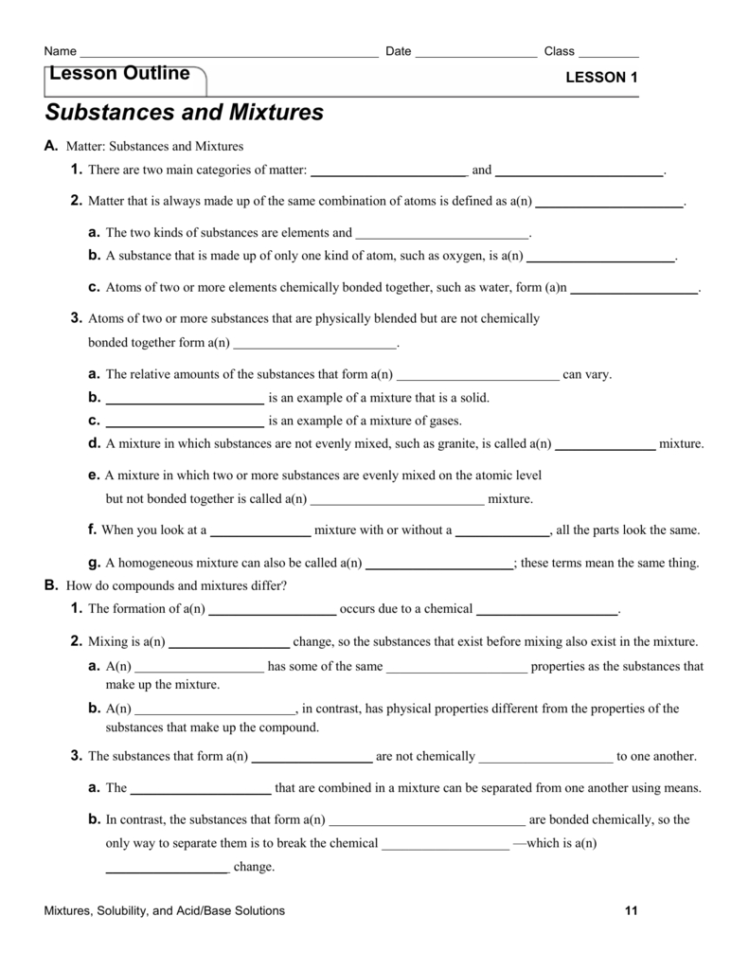 Lesson 1  Substances And Mixtures