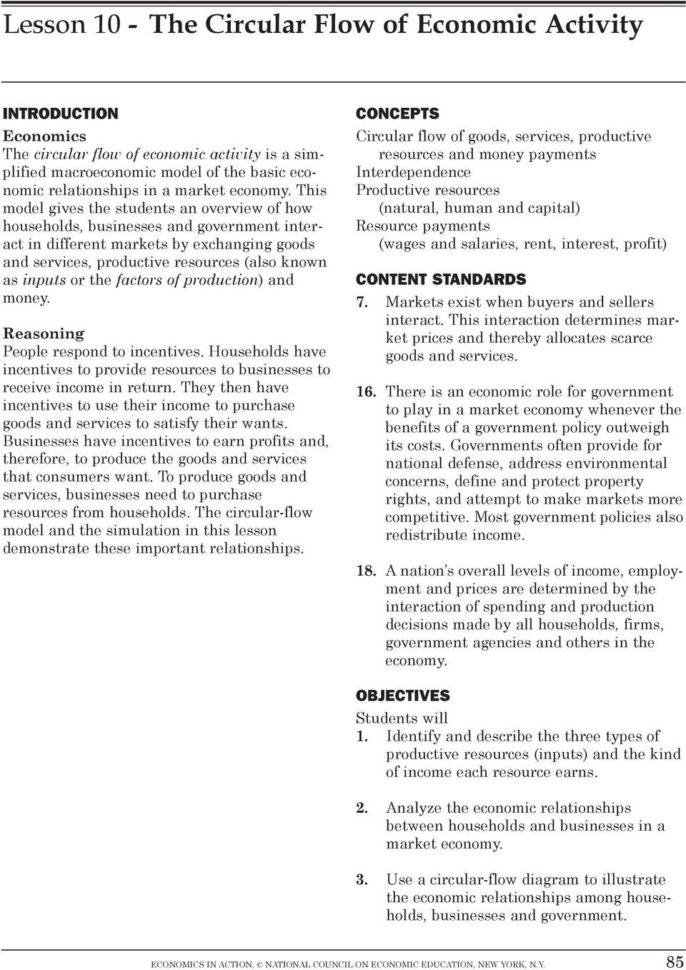 Lesson 10  The Circular Flow Of Economic Activity  Pdf