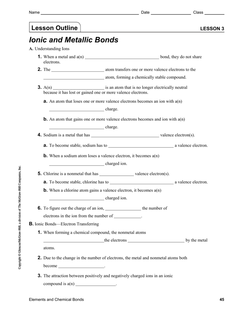 Lesson 3  Ionic And Metallic Bonds
