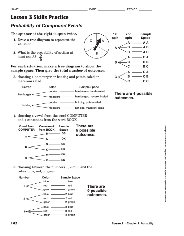 Lesson 3 Skills Practice Probability Of Compound Events −
