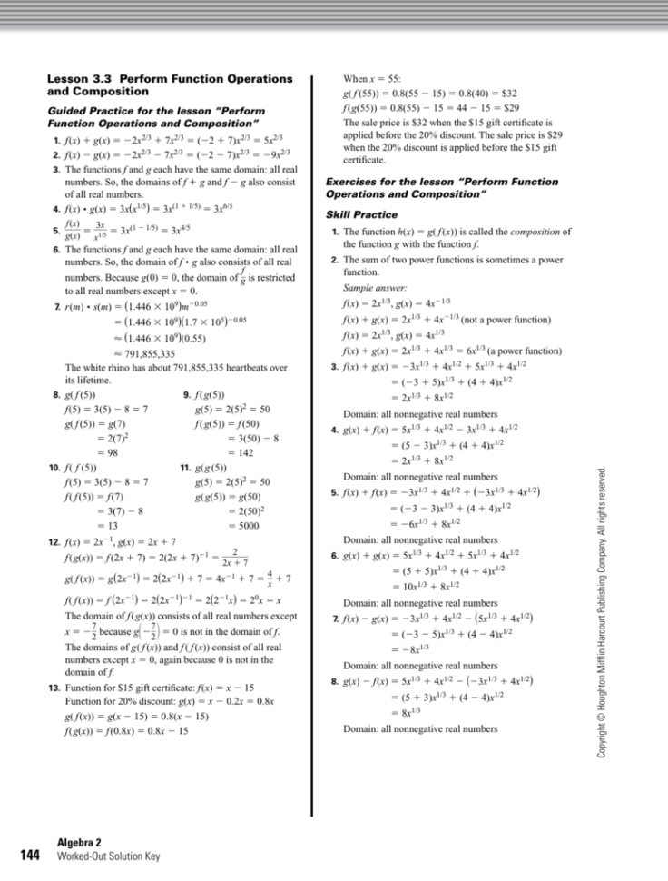 Lesson Perform Function Operations And Composition Algebra 2