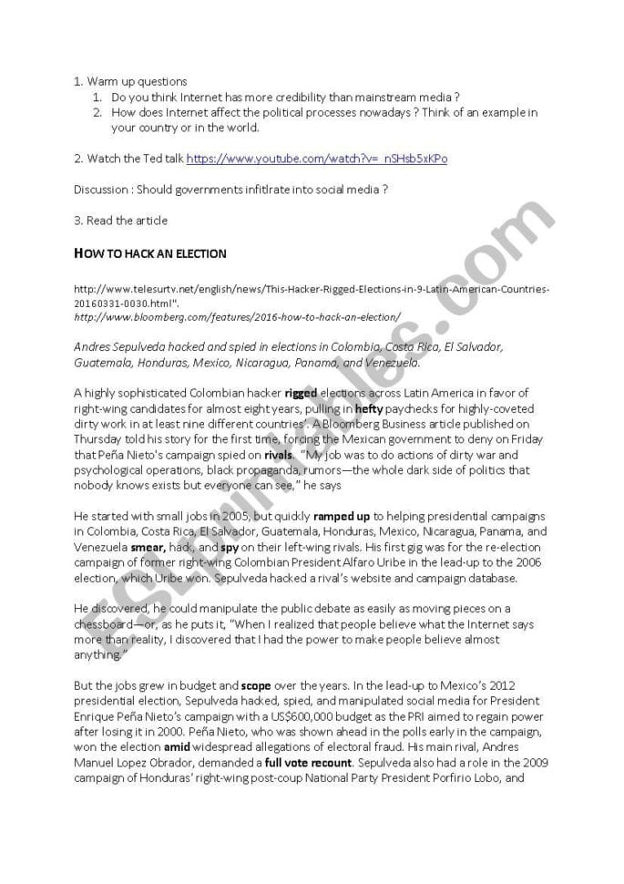 Lesson Plan Hackers And Cyber Security  Esl Worksheet