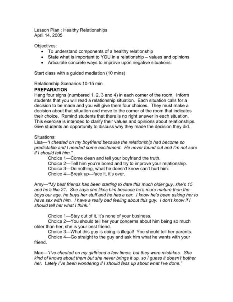 Lesson Plan  Healthy Relationships