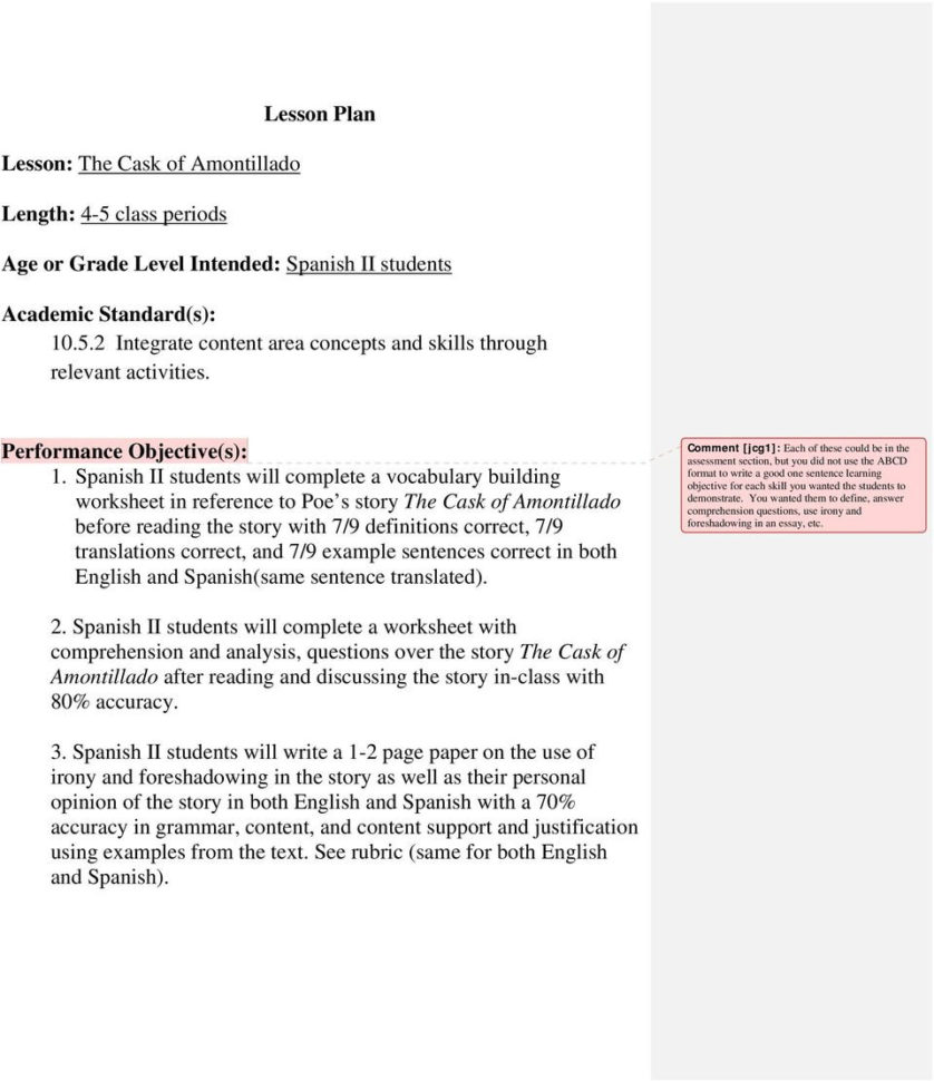 Lesson Plan Lesson The Cask Of Amontillado Length 45 Class