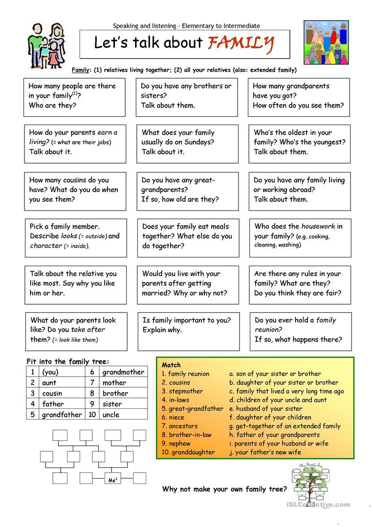 Let's Talk About Family  English Esl Worksheets
