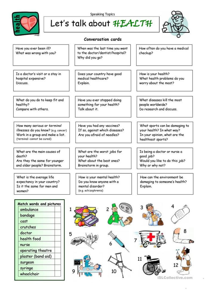 Let's Talk About Health  English Esl Worksheets Let's Talk About Health  English Esl Worksheets