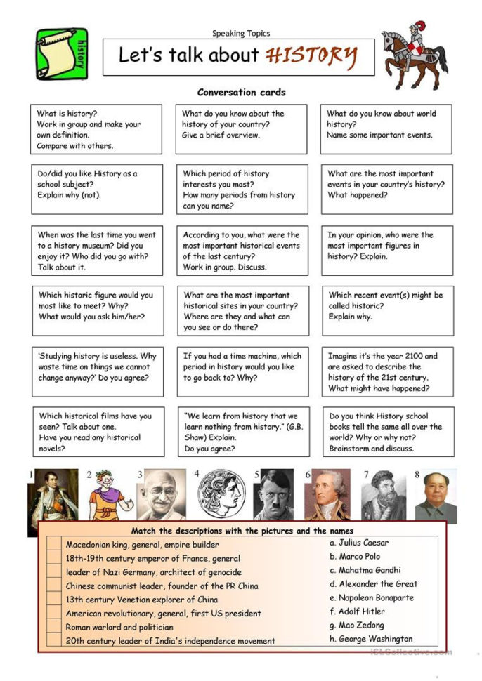 Let's Talk About History  English Esl Worksheets