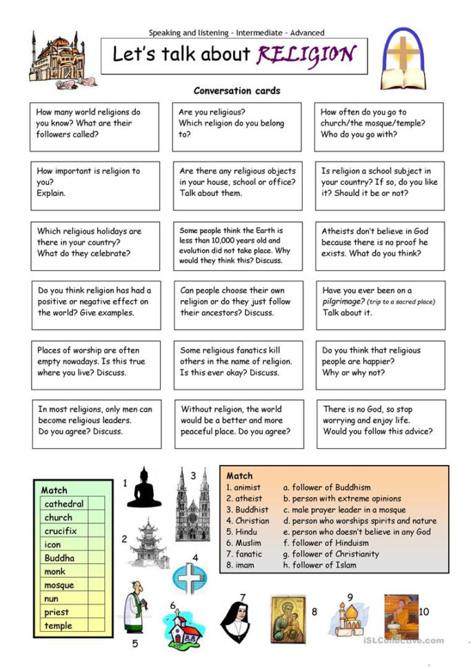 Let's Talk About Religion  English Esl Worksheets