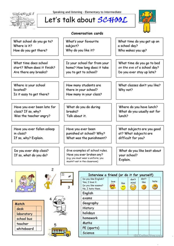 Let's Talk About School  English Esl Worksheets