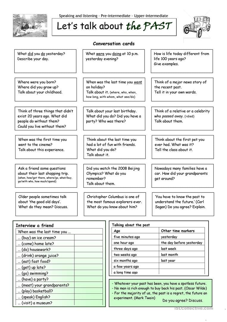 Let´s Talk About The Past  English Esl Worksheets