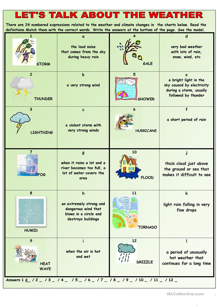 Let's Talk About The Weather  English Esl Worksheets
