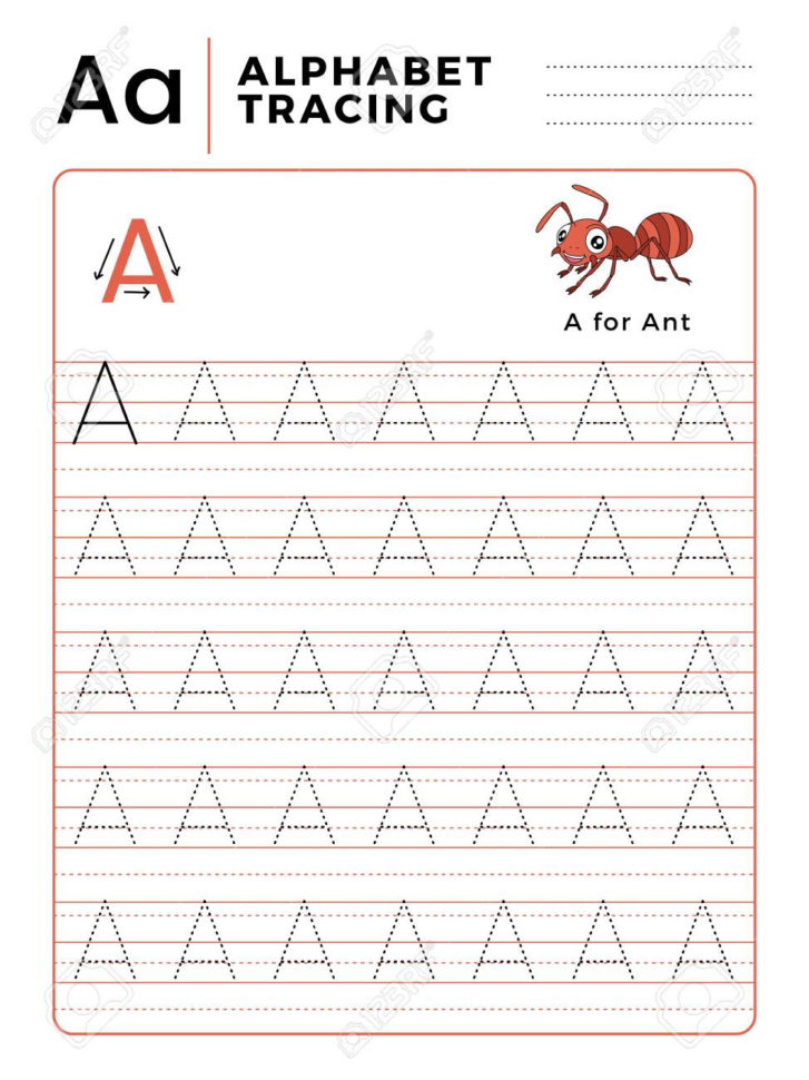 Letter A Alphabet Tracing Book With Example And Funny Ant Insect