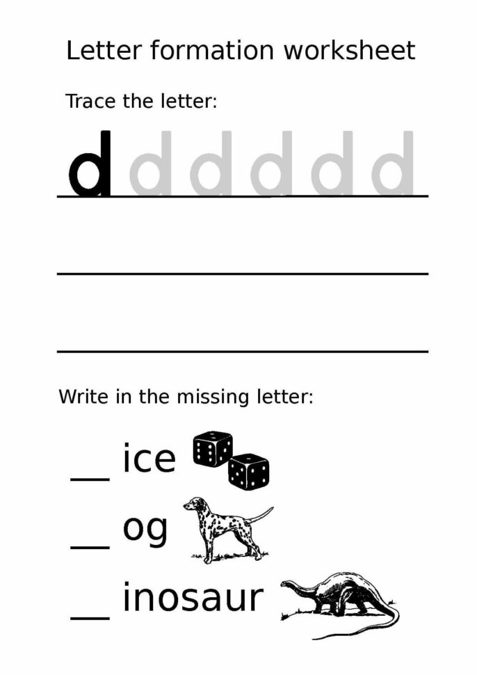 Letter Formation Worksheet Lowercase D  Free Printable