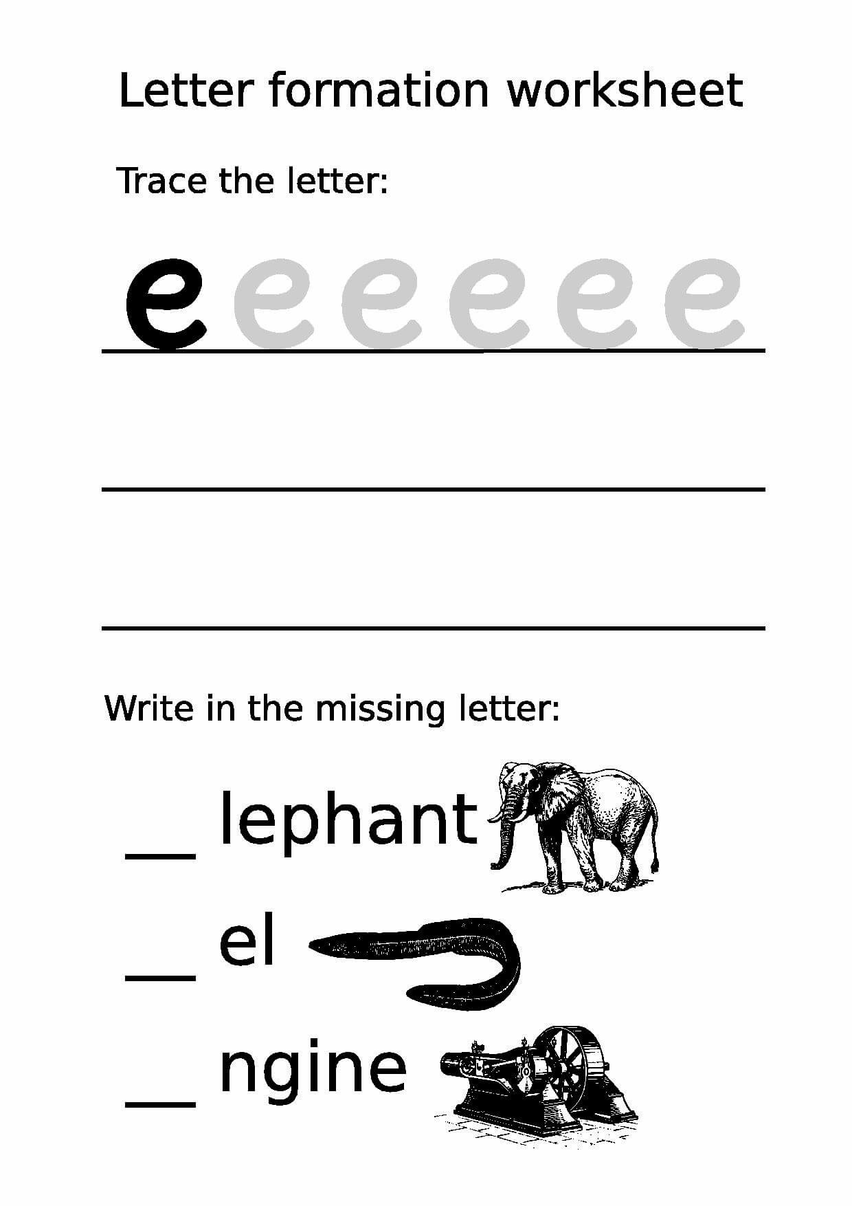 Letter Formation Worksheet Lowercase E  Free Printable