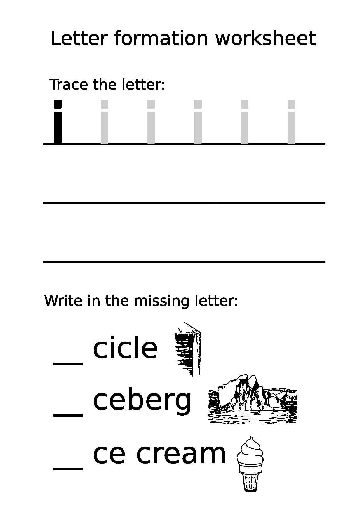 Letter Formation Worksheet Lowercase I  Free Printable