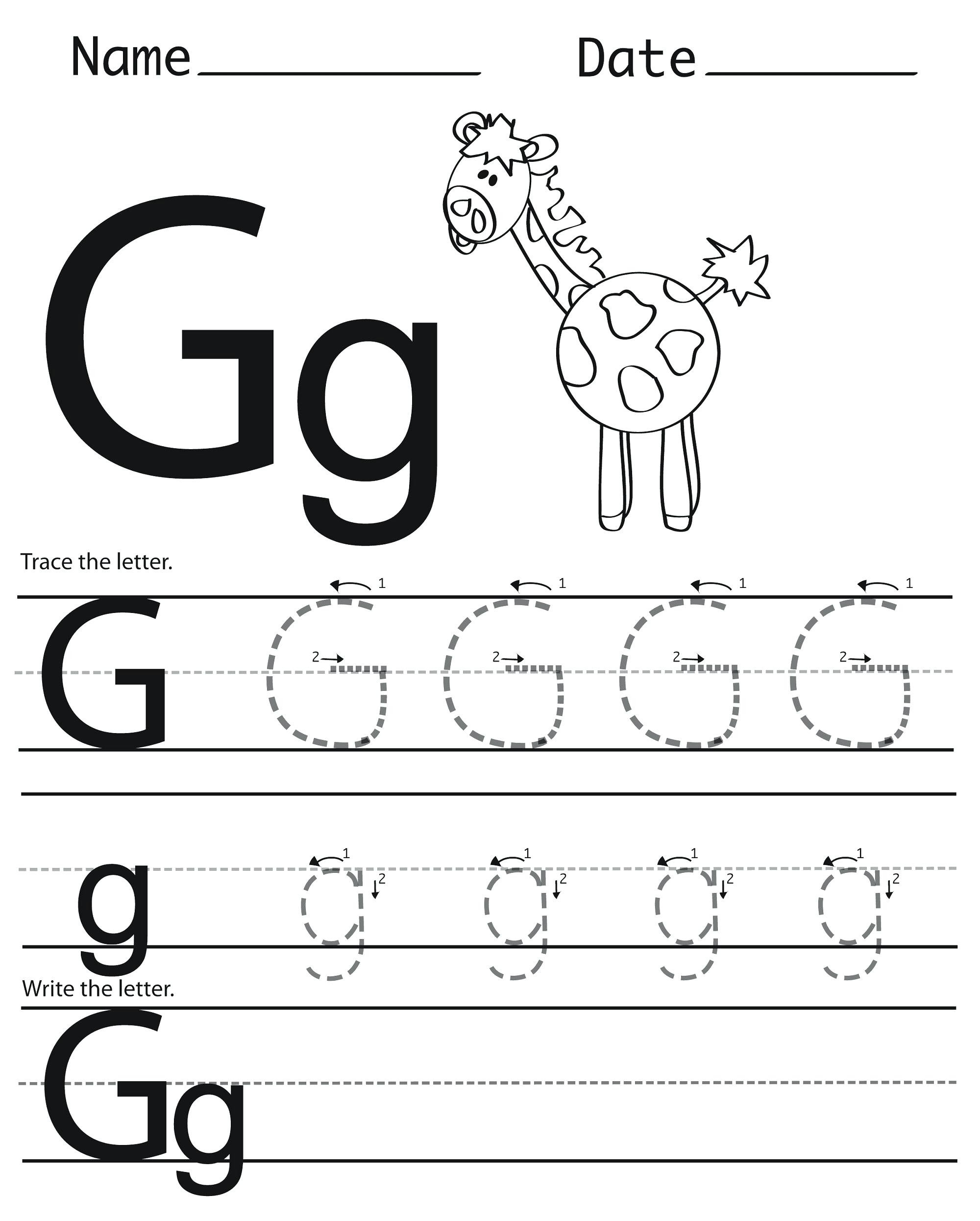 Lowercase Letter G Tracing Worksheets For Preschool Name Tracing Letter G Coloring Worksheet 