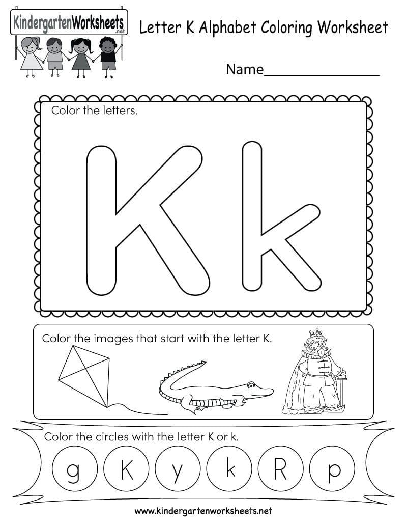 Letter K Coloring Worksheet  Free Kindergarten English