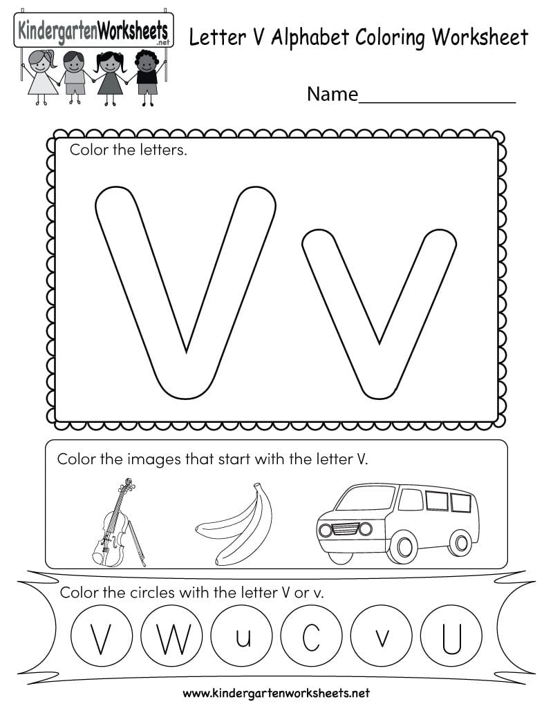 Letter V Coloring Worksheet  Free Kindergarten English