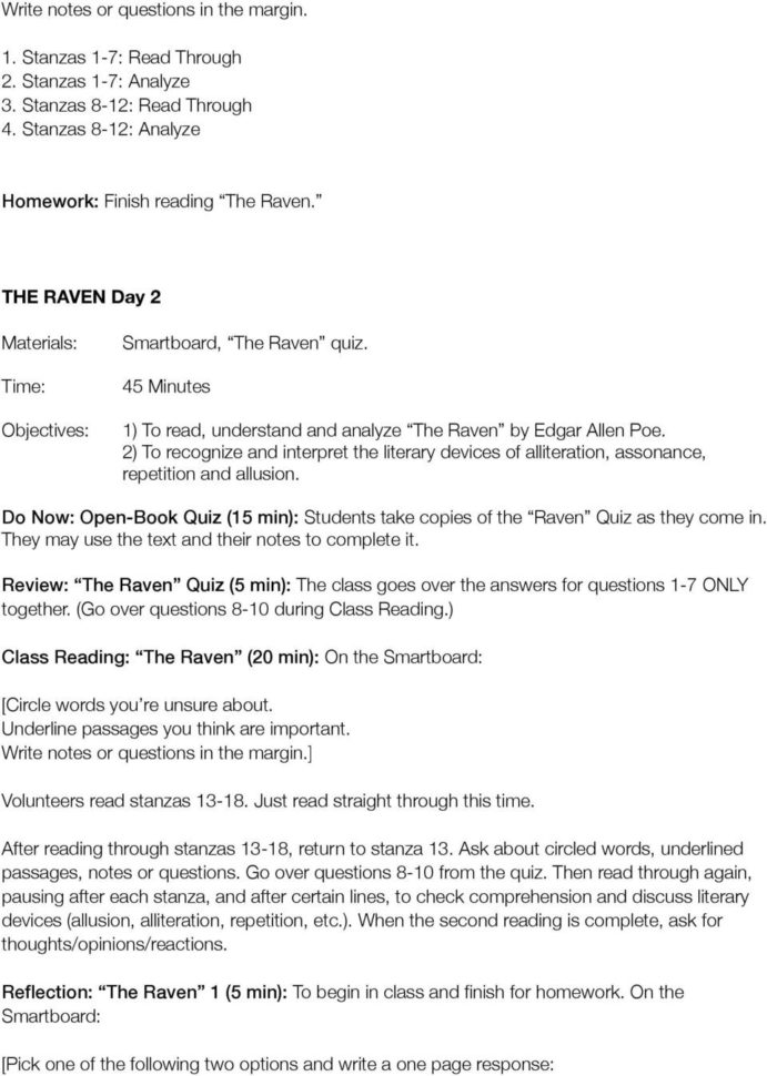 Level 9Th10Th Grade Smartboard The Raven Handout The