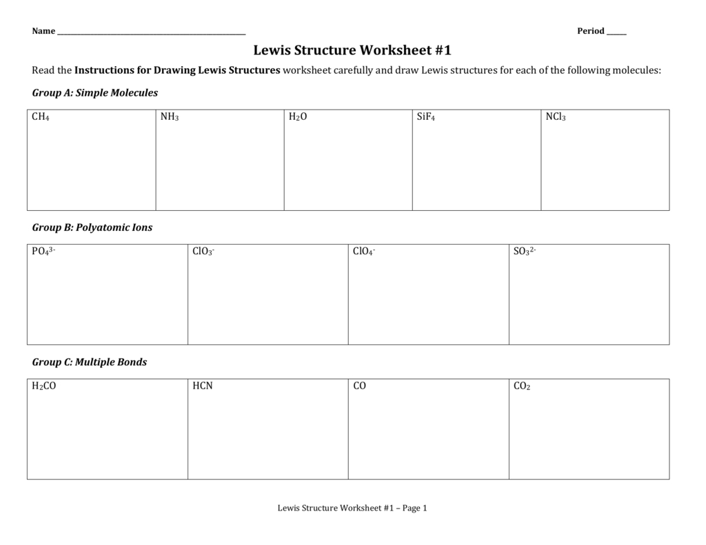 Lewis Structure Worksheet 1