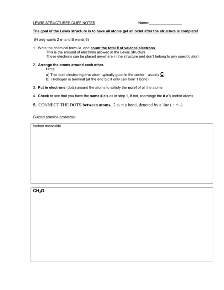 Lewis Structures Practice Worksheet
