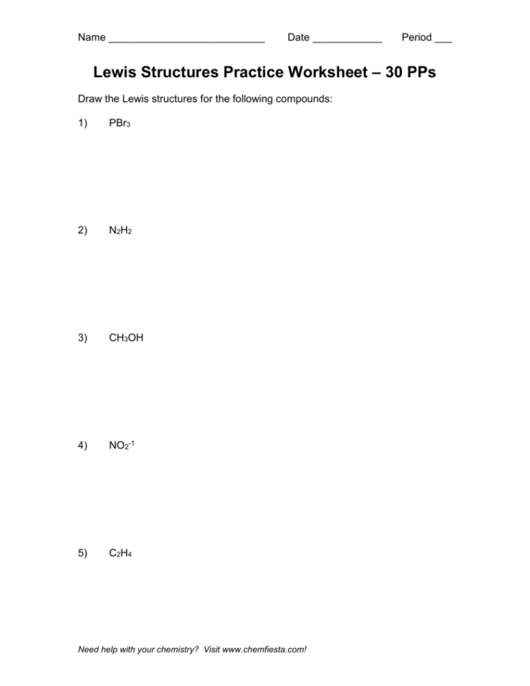 Lewis Dot Structure Practice Worksheets