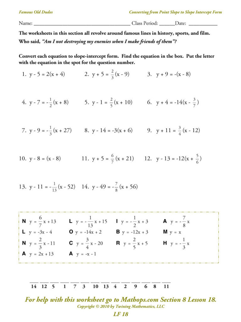 Point Slope Form Worksheet With Answers — db-excel.com